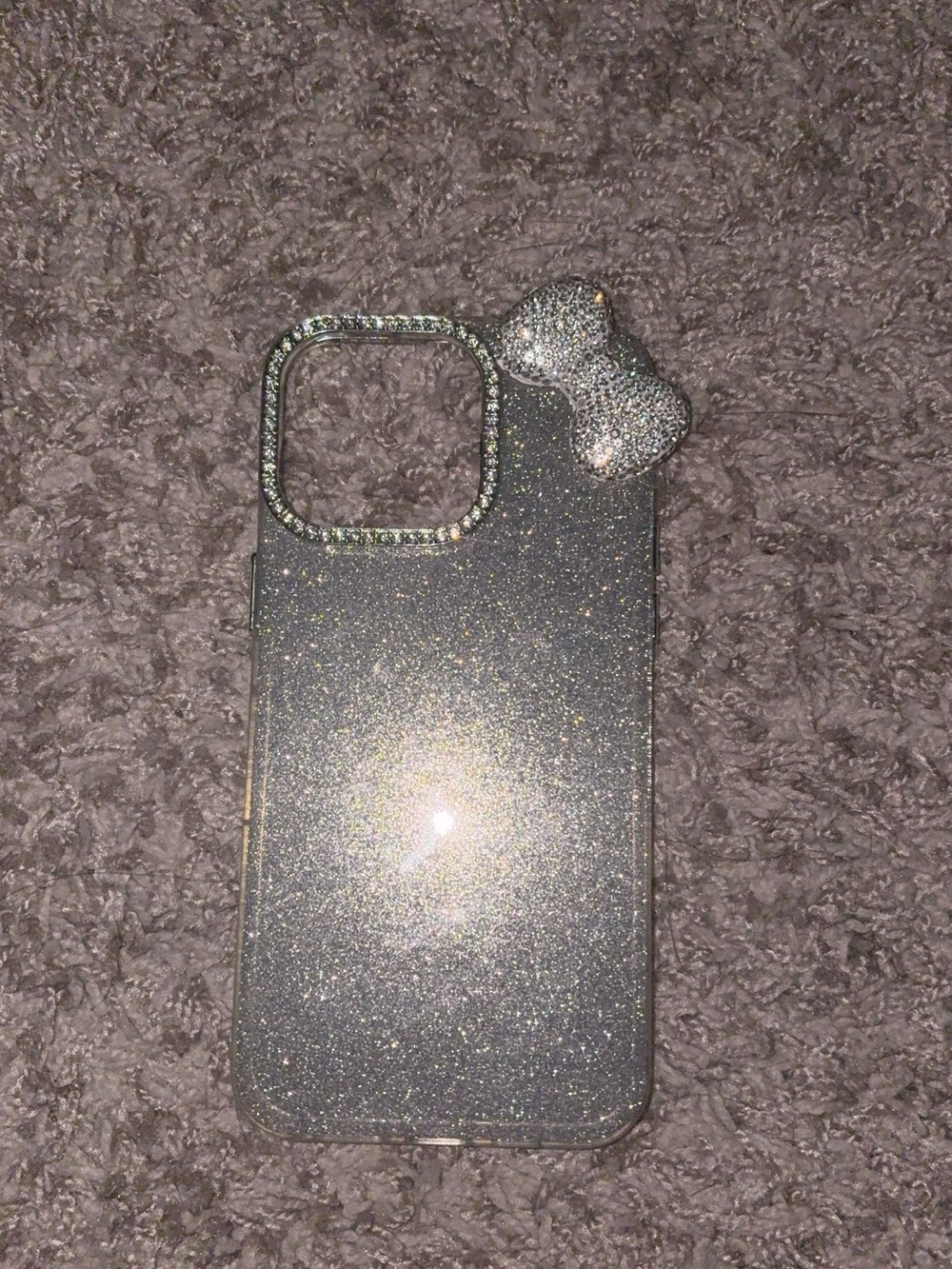 Hello Kitty Silver Glitter iPhone 15 Pro Max Case with bow
